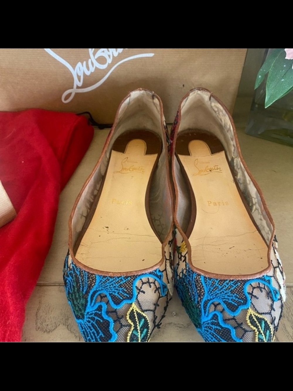 Christian Louboutin Multicolor Embroidered Floral Ballet Flats Size 40 - Picture 5 of 12